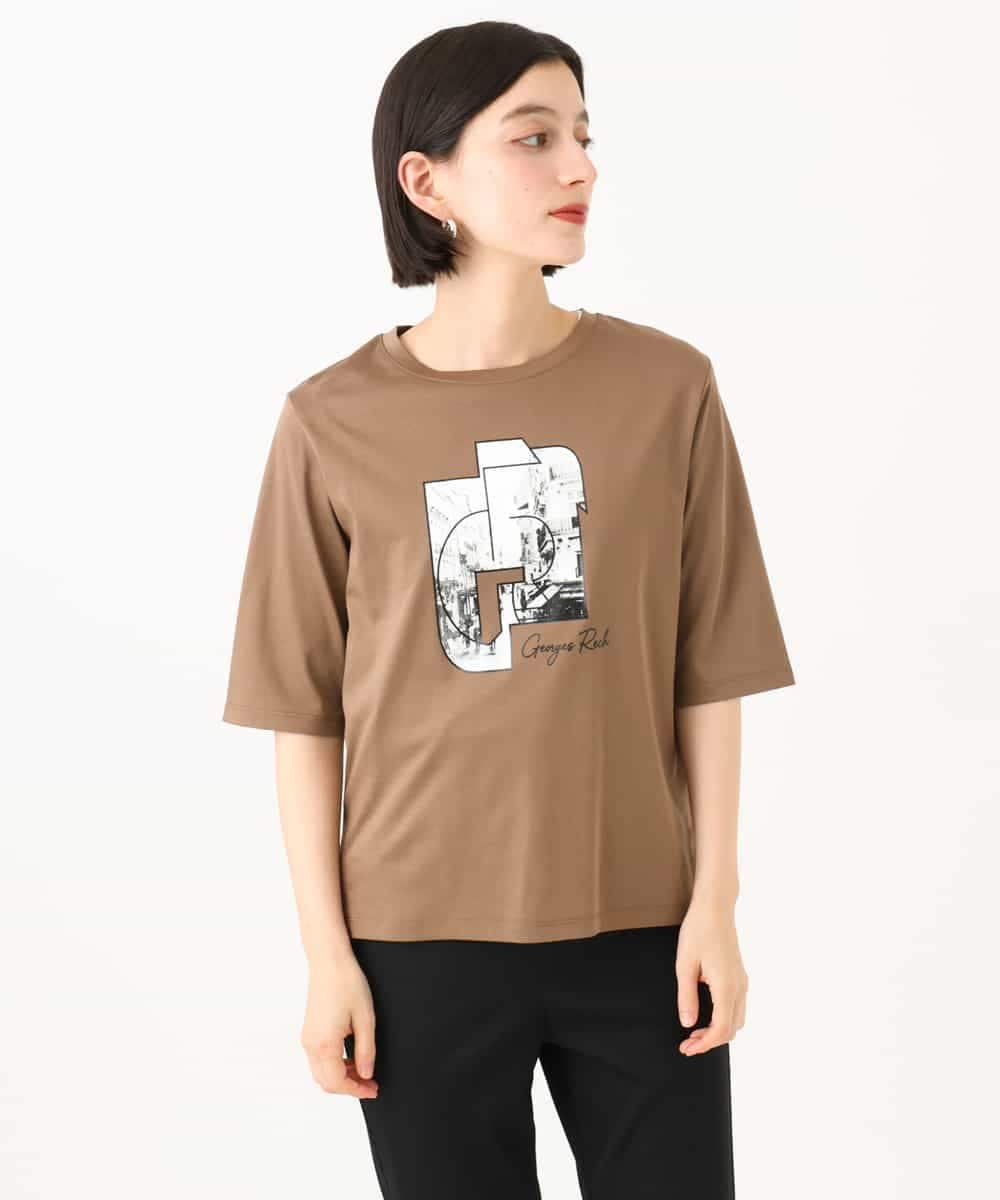 PHKJF10170 GEORGES RECH(小さいサイズ)(メゾン ドゥ サンク) [接触冷感]グラフィックプリントカットソー ベージュ
