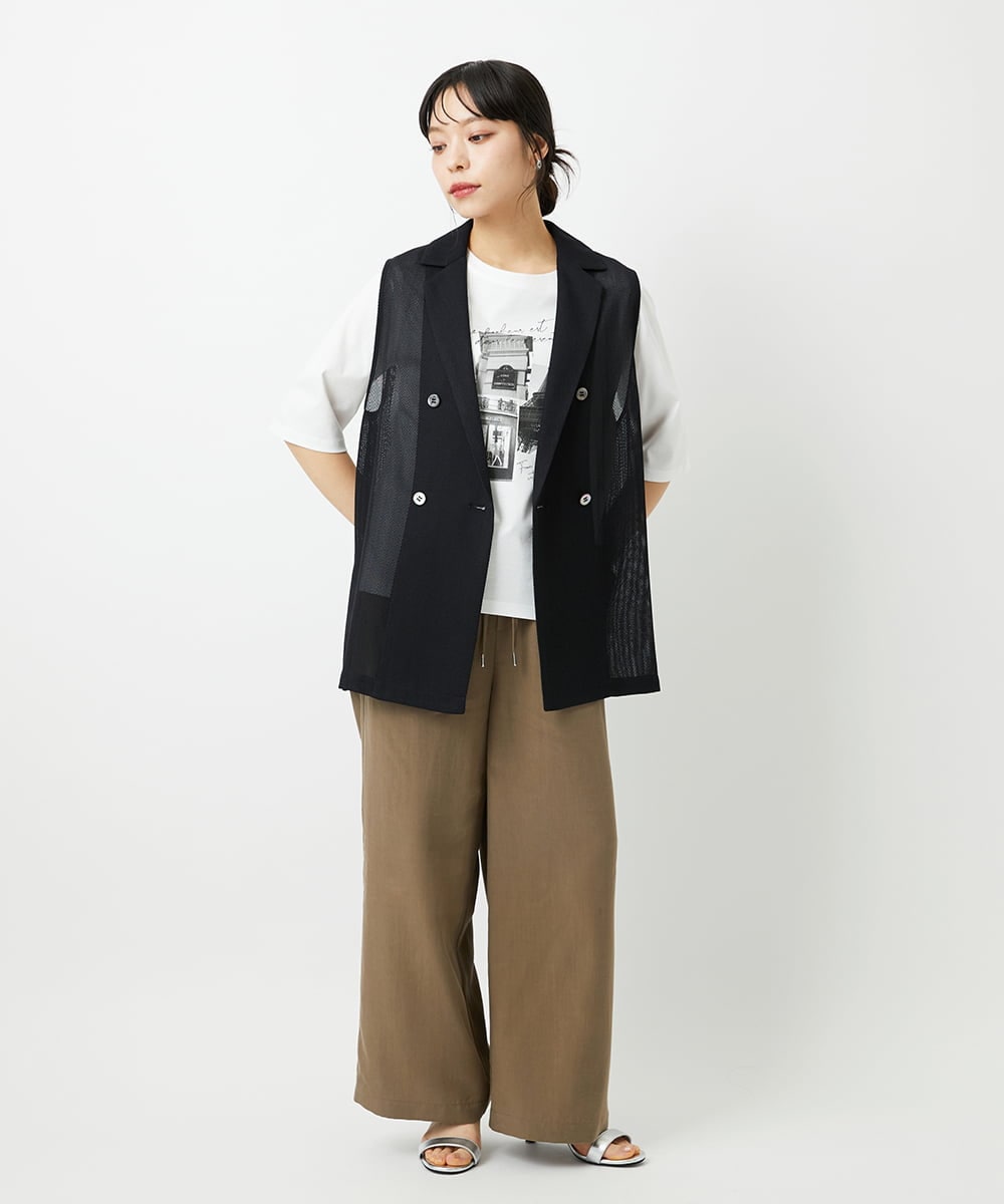 PHLHE70230 GEORGES RECH(小さいサイズ)(メゾン ドゥ サンク) リネン混リラックスワイドパンツ ベージュ
