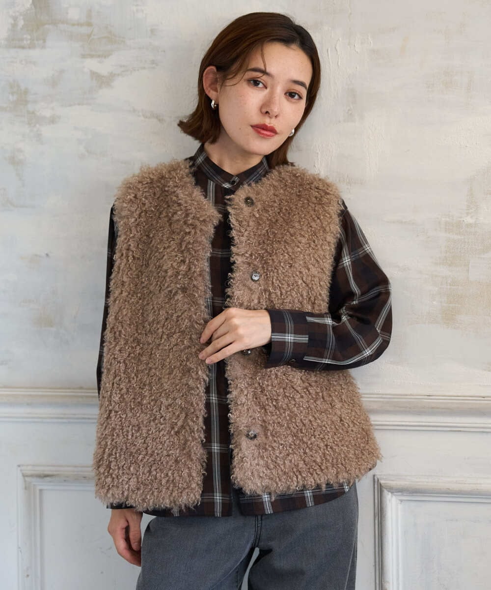 PHSAH04340 GEORGES RECH(小さいサイズ)(メゾン ドゥ サンク) エアリーファードッキングニットベスト ベージュ