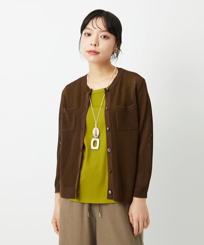 PHSHE64290  メッシュクルーネックカーディガン