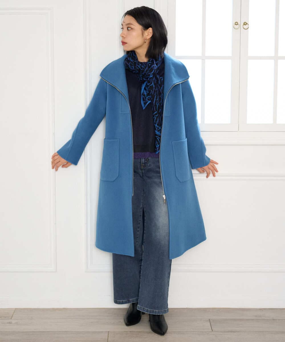 PHUAG32800 GEORGES RECH(小さいサイズ)(メゾン ドゥ サンク) Pure Super100sリバービルドネックロングコート ブルー