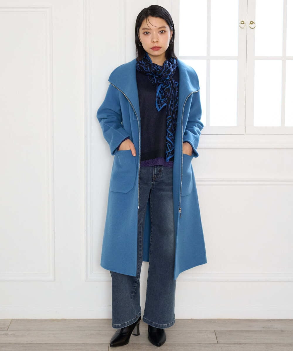 PHUAG32800 GEORGES RECH(小さいサイズ)(メゾン ドゥ サンク) Pure Super100sリバービルドネックロングコート グレー