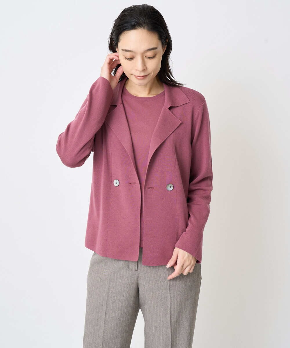 PJSAD04490 CHRISTIAN AUJARD Lサイズ(クリスチャン・オジャール Lサイズ) 【大きいサイズ/アンサンブル対応】衿付ニットカーディガン ピンク