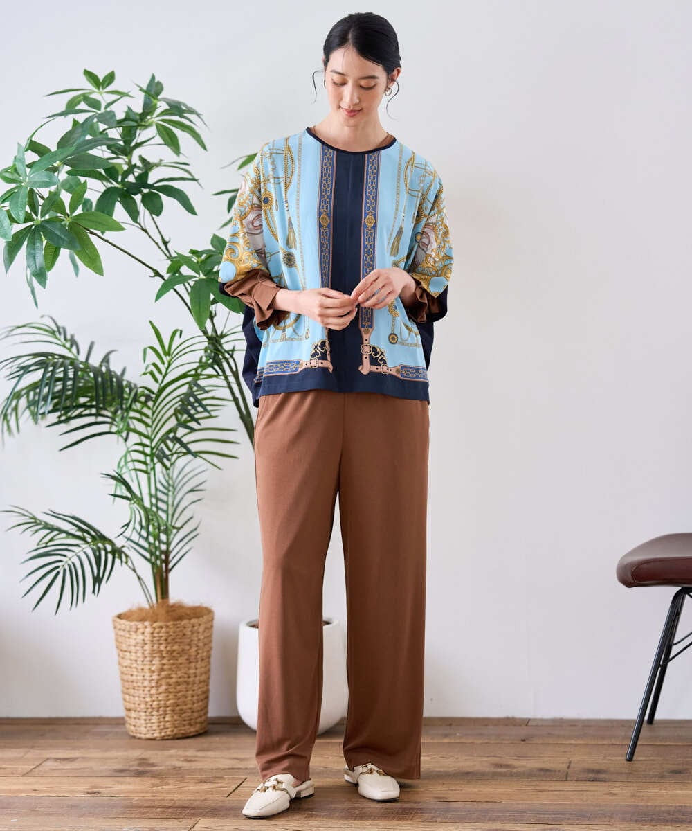 PRFAH02450 CHRISTIAN AUJARD(クリスチャン・オジャール) スカーフプリントドルマンプルオーバー ブルー系