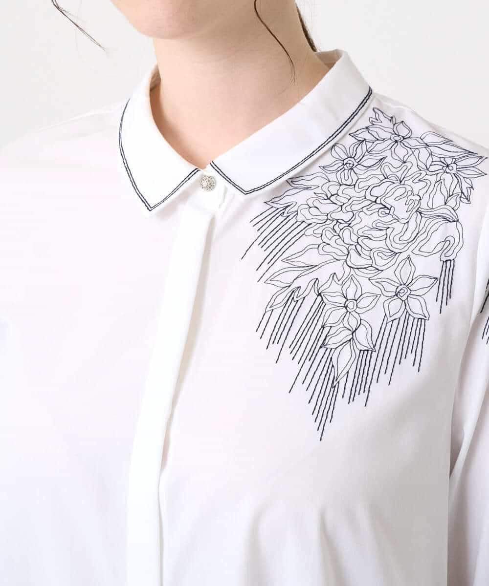 PYBAD17390 CHRISTIAN AUJARD(小さいサイズ)(メゾン ドゥ サンク) 刺繍デザイン長袖ブラウス ホワイト