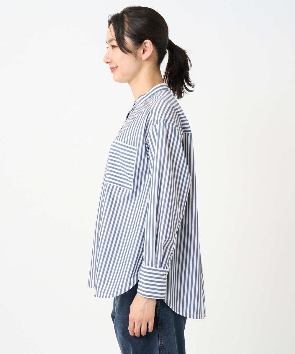 PZBEE05230 GEORGES RECH(ジョルジュ・レッシュ) [日本製]バンドカラーシャツ ネイビー(ストライプ柄)