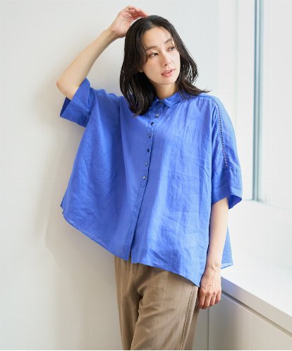 PZBHE66290  ハシゴレースドルマンリネンタックシャツ