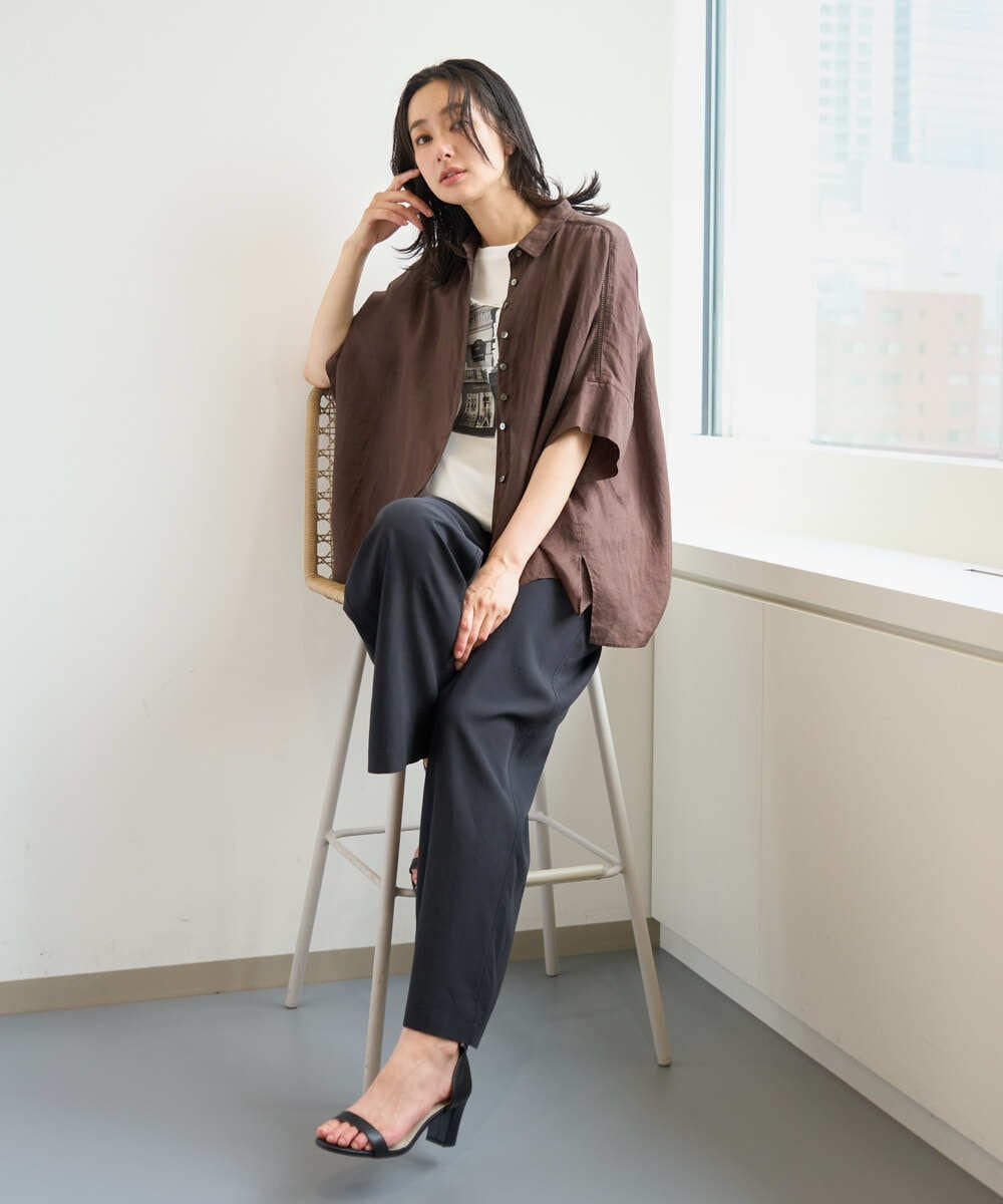 PZBHE66290 GEORGES RECH(ジョルジュ・レッシュ) ハシゴレースドルマンリネンタックシャツ ブルー
