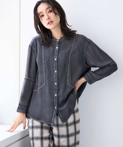 PZBJE08330 GEORGES RECH [セットアップ対応]ライトデニムバンドカラーデニムブラウス