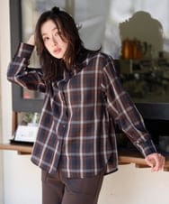 PZBJE21290 GEORGES RECH(ジョルジュ・レッシュ)  [セットアップ対応]スタンドカラーチェックブラウス ブラウン