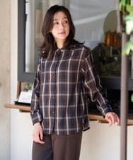 PZBJE21290 GEORGES RECH(ジョルジュ・レッシュ)  [セットアップ対応]スタンドカラーチェックブラウス ブラウン