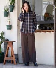 PZBJE21290 GEORGES RECH(ジョルジュ・レッシュ)  [セットアップ対応]スタンドカラーチェックブラウス ブラウン