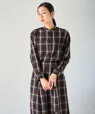 PZBJE21290 GEORGES RECH(ジョルジュ・レッシュ)  [セットアップ対応]スタンドカラーチェックブラウス ブラウン