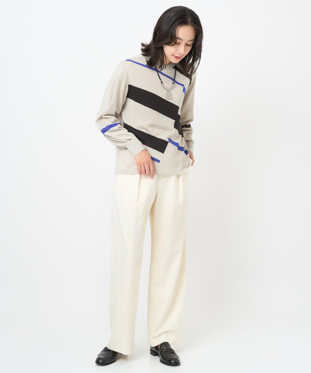 PZFAD04250 GEORGES RECH(ジョルジュ・レッシュ) レクタングルインターシャニット ブラック系