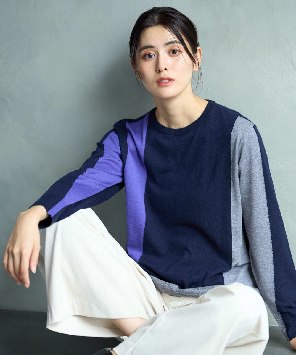 PZFAG14240 GEORGES RECH(ジョルジュ・レッシュ) カラーブロックニットプルオーバー ネイビー