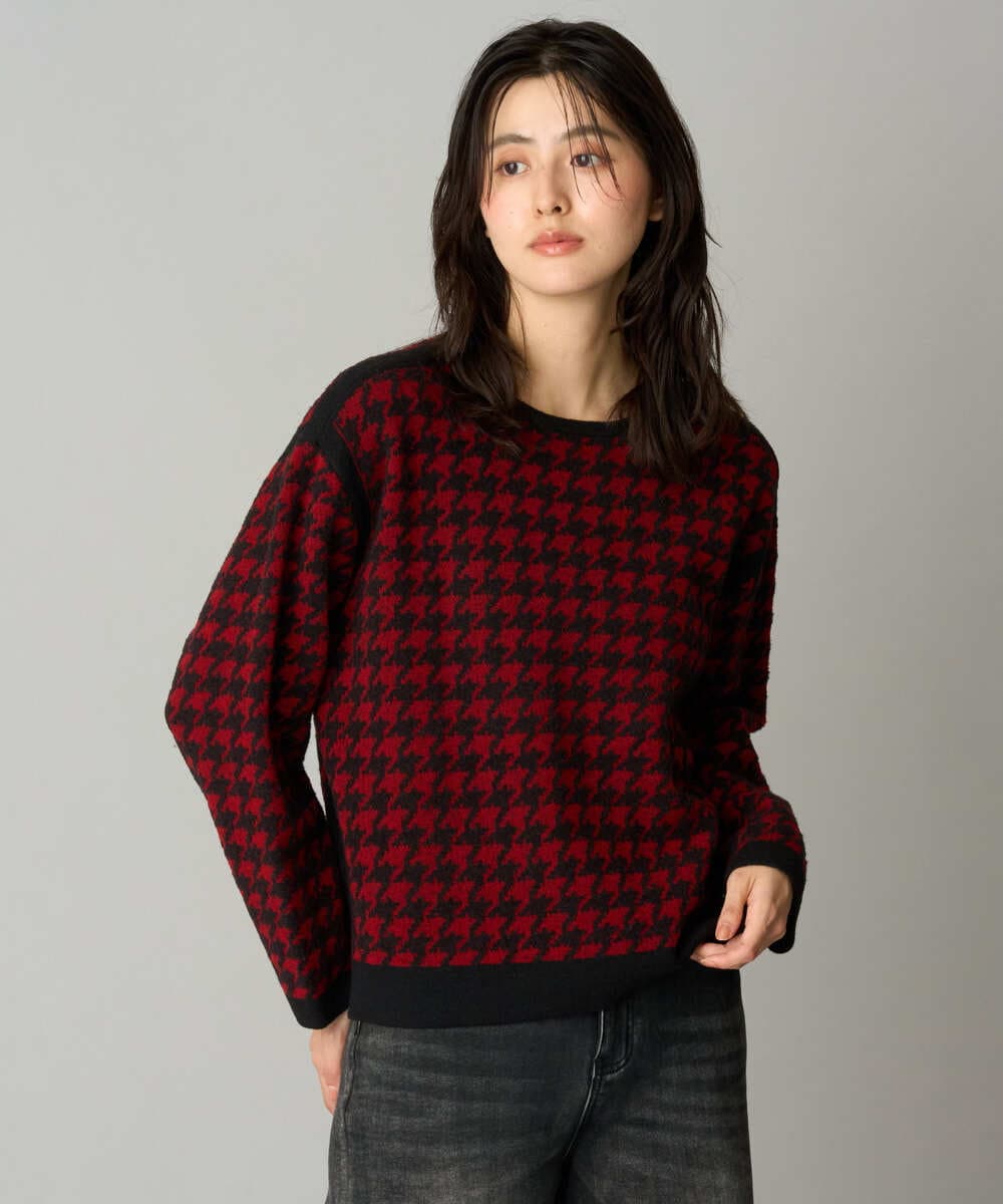 PZFAG45250 GEORGES RECH(ジョルジュ・レッシュ) ハウンドトゥース9分袖ニット レッド