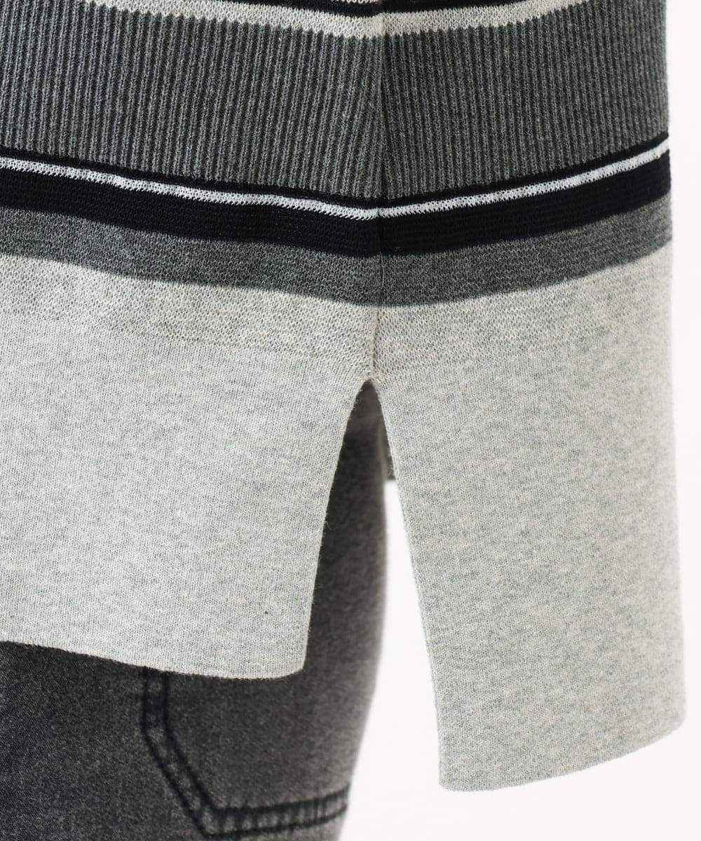 PZFJE17290 GEORGES RECH(ジョルジュ・レッシュ) スキッパーカラーマルチボーダーミラノリブニット ライトグレー系
