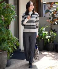 PZFJE17290 GEORGES RECH(ジョルジュ・レッシュ) スキッパーカラーマルチボーダーミラノリブニット ライトグレー系