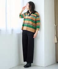 PZFJE17290 GEORGES RECH(ジョルジュ・レッシュ) スキッパーカラーマルチボーダーミラノリブニット ライトグレー系
