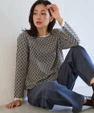 PZFJE22270 GEORGES RECH(ジョルジュ・レッシュ)  [日本製]ハイゲージ格子柄9分袖ニット ブラック