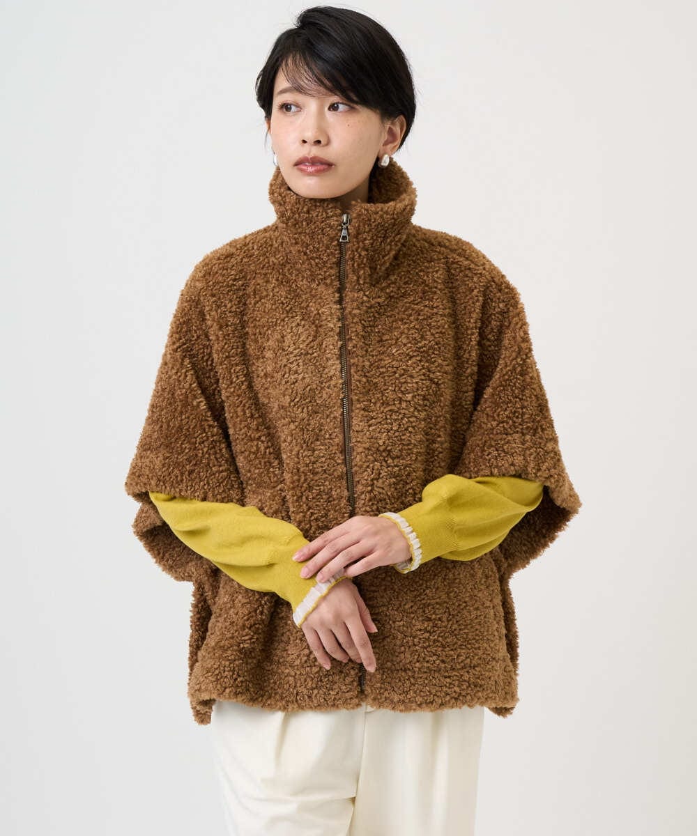 PZJAD20490 GEORGES RECH(ジョルジュ・レッシュ) テディボアスタンドカラーポンチョジャケット ブラウン系