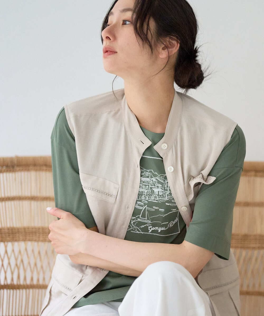 PZJGD30360 GEORGES RECH(ジョルジュ・レッシュ)  [セットアップ対応]リネン混サファリベスト ベージュ