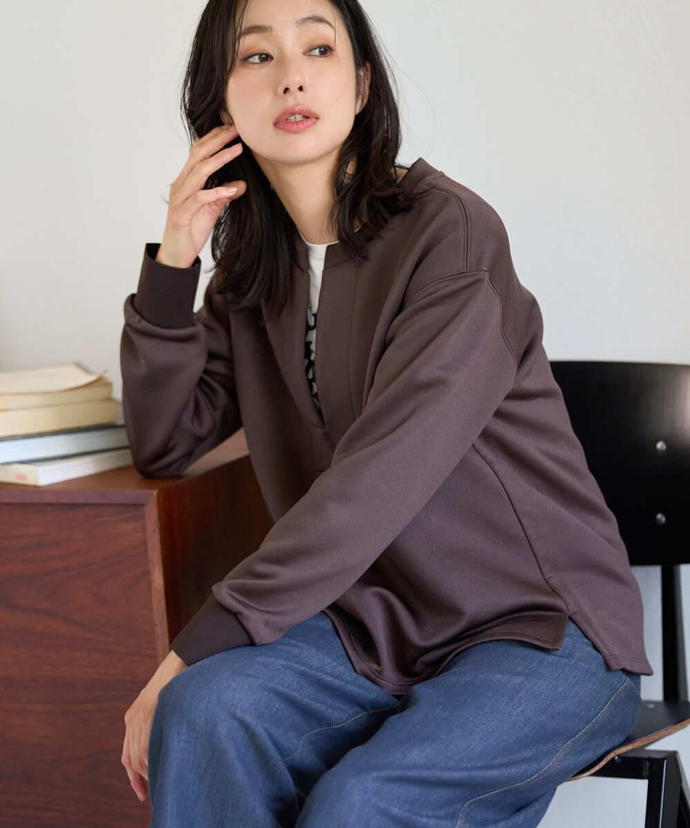 PZKAH02250 GEORGES RECH(ジョルジュ・レッシュ) スキッパージャージープルオーバー ブラウン