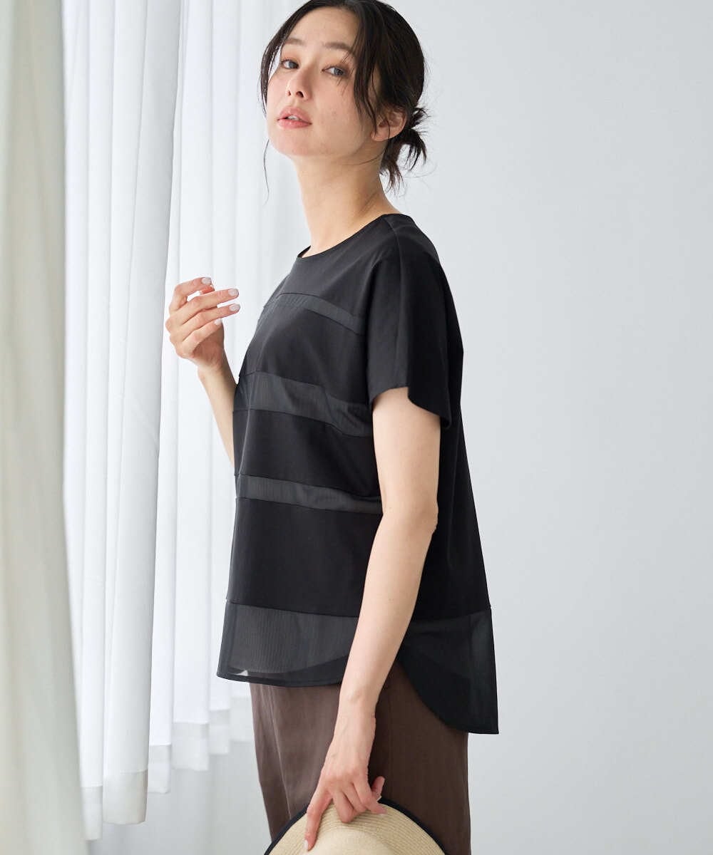 PZKGD38180 GEORGES RECH(ジョルジュ・レッシュ) [接触冷感]ドライコットンシアーボーダーカットソー ブラック