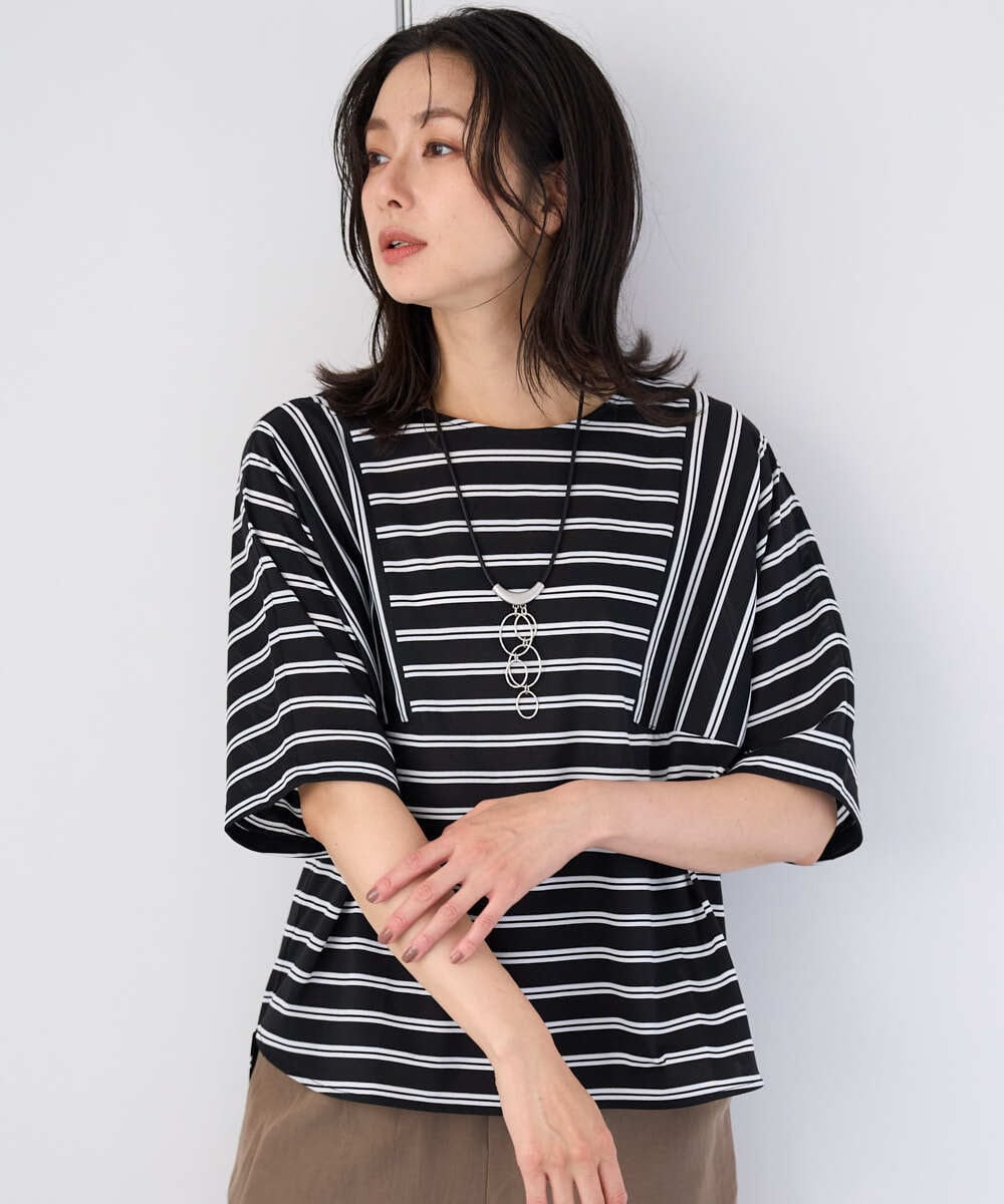 PZKJE06180 GEORGES RECH(ジョルジュ・レッシュ) ラメボーダーポンチョカットソー ブラック