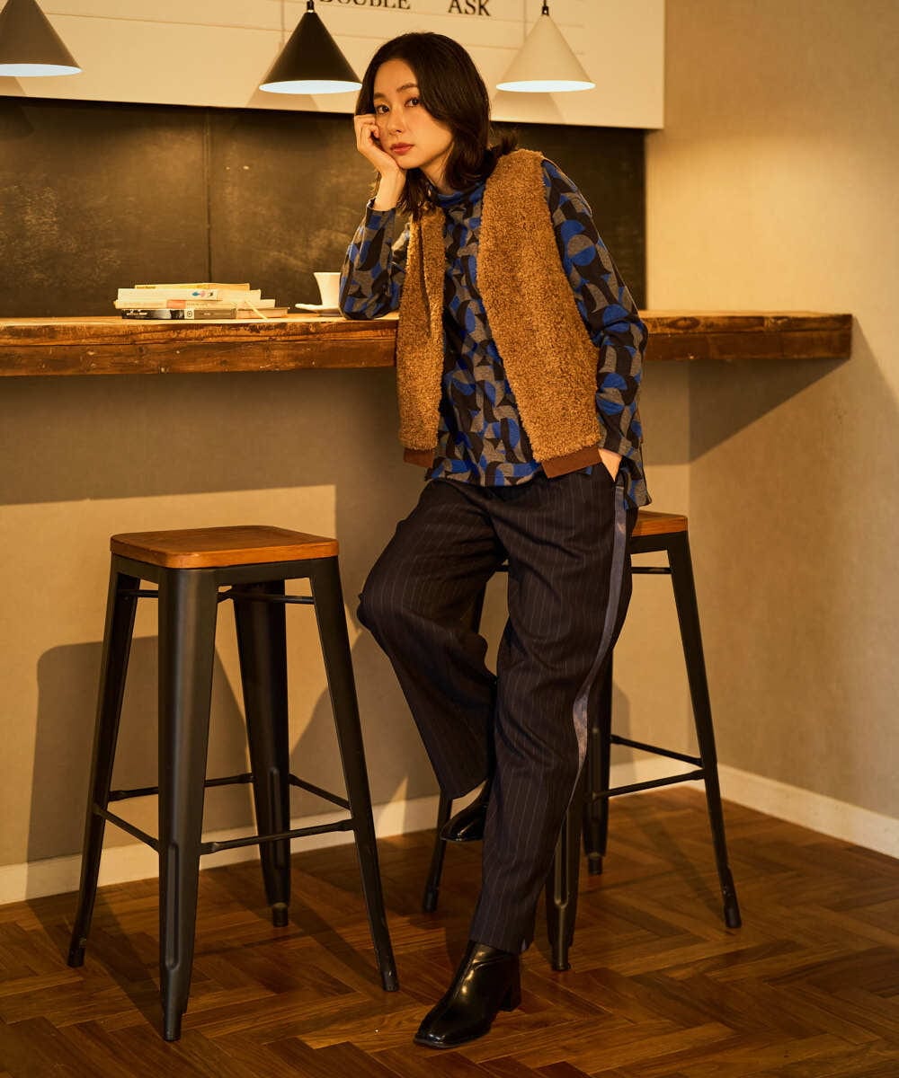 PZLAD32290 GEORGES RECH(ジョルジュ・レッシュ) [日本製]サイドラインウールストライプワイドパンツ ライトグレー