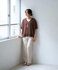 PZLGD31290 GEORGES RECH(ジョルジュ・レッシュ)  [セットアップ対応]フレンチリネンハシゴレースワイドパンツ ブラウン