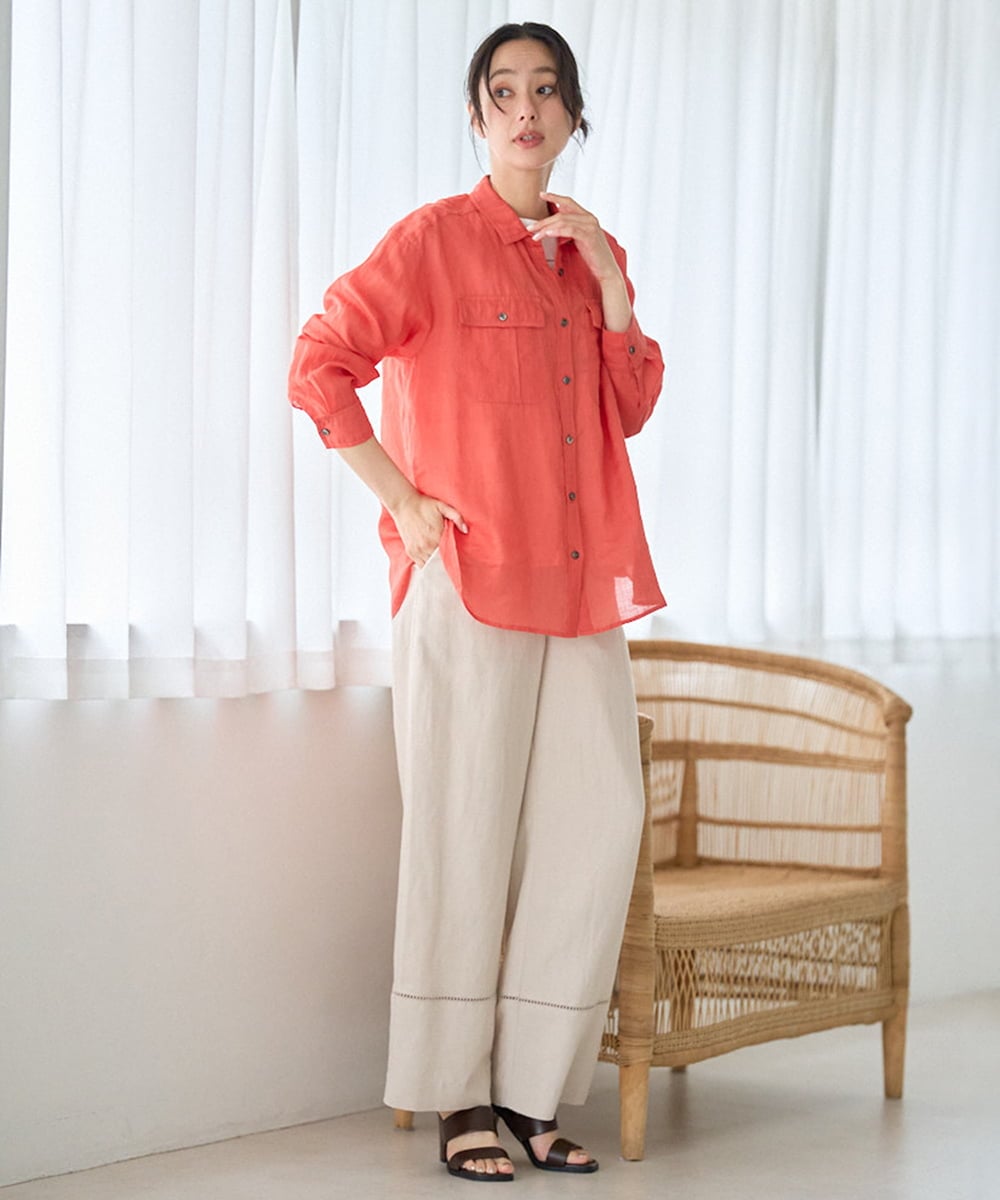 PZLGD31290 GEORGES RECH(ジョルジュ・レッシュ)  [セットアップ対応]フレンチリネンハシゴレースワイドパンツ ブラウン