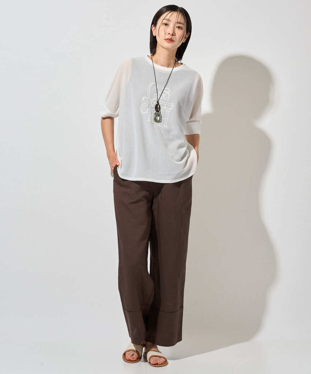PZLGD31290 GEORGES RECH(ジョルジュ・レッシュ)  [セットアップ対応]フレンチリネンハシゴレースワイドパンツ ブラウン