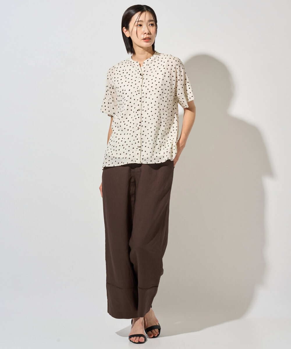 PZLGD31290 GEORGES RECH(ジョルジュ・レッシュ)  [セットアップ対応]フレンチリネンハシゴレースワイドパンツ ブラウン