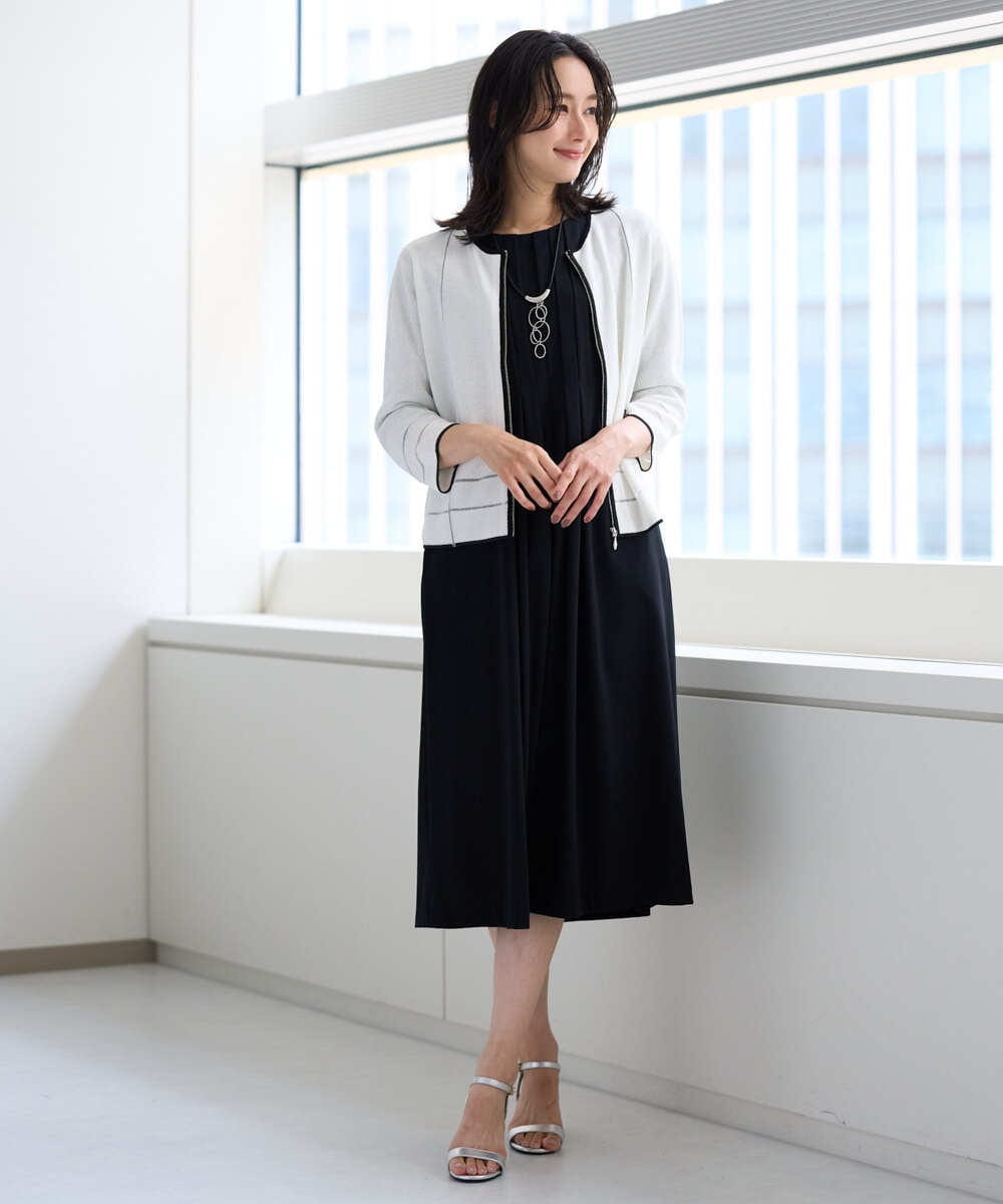 PZPJE05390 GEORGES RECH(ジョルジュ・レッシュ) タックフレア7分袖ワンピース ダークグレー