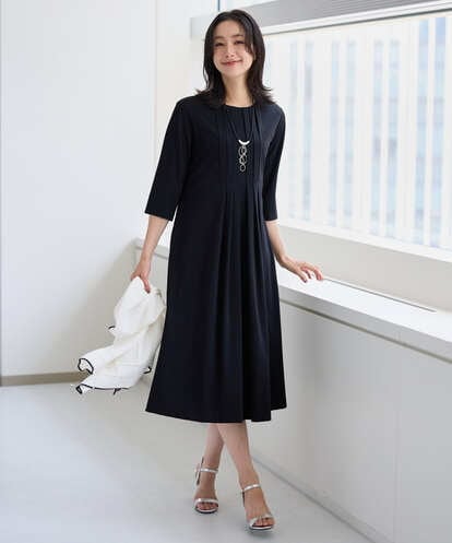 PZPJE05390 GEORGES RECH タックフレア7分袖ワンピース