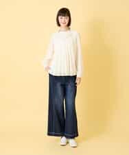 R6BED50260 HIROKO BIS(小さいサイズ)(メゾン ドゥ サンク) 【小さいサイズ】スタンドカラーかまぼこプリーツブラウス ダークグレー