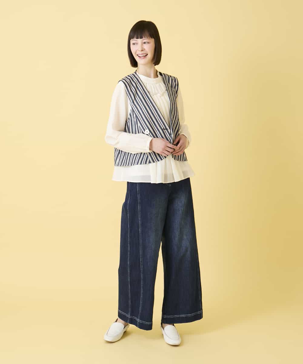 R6BED50260 HIROKO BIS(小さいサイズ)(メゾン ドゥ サンク) 【小さいサイズ】スタンドカラーかまぼこプリーツブラウス ダークグレー