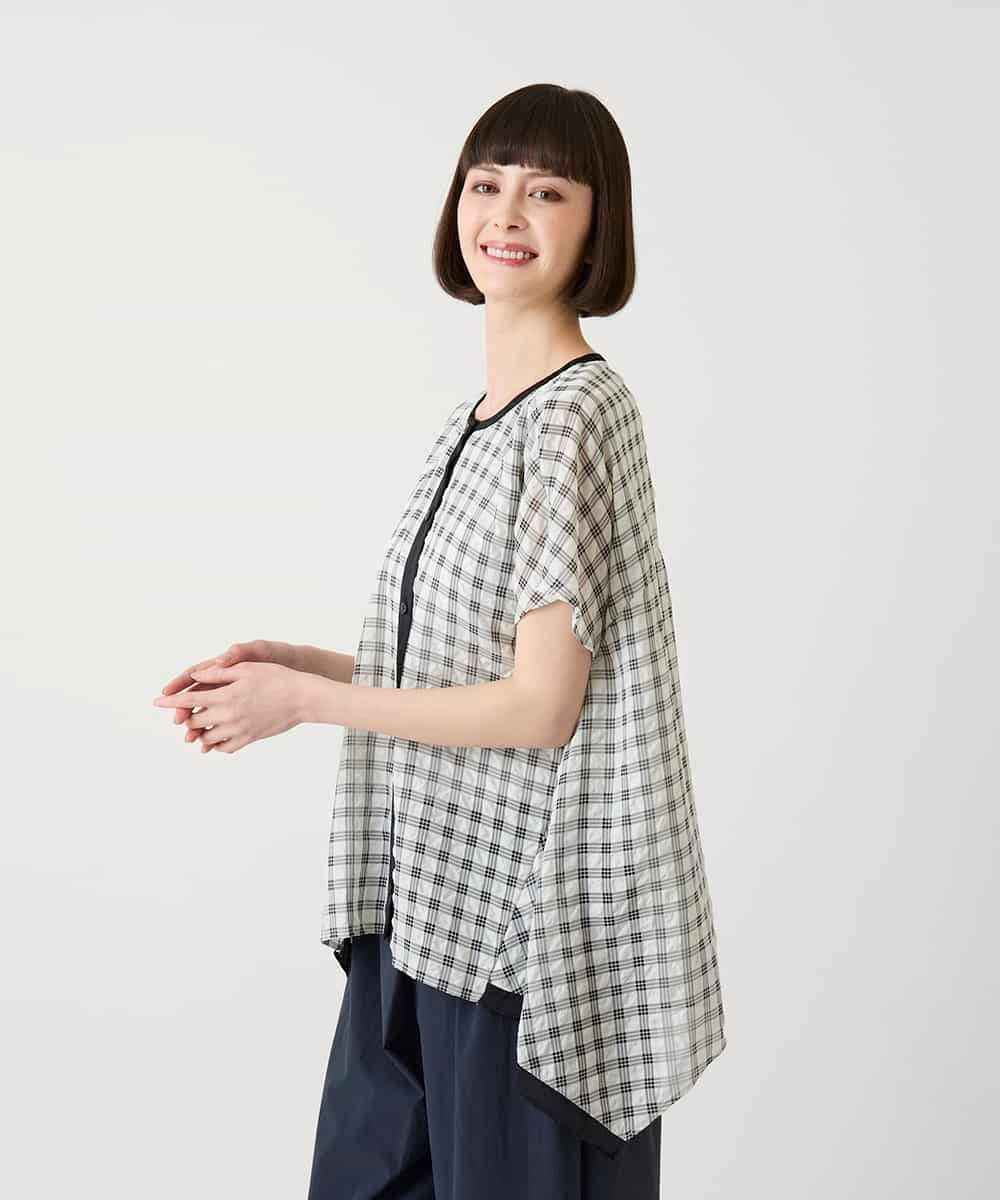 R6BIE10240 HIROKO BIS(小さいサイズ)(メゾン ドゥ サンク) 【小さいサイズ】サッカーチェックイレギュラーヘムブラウス イエロー