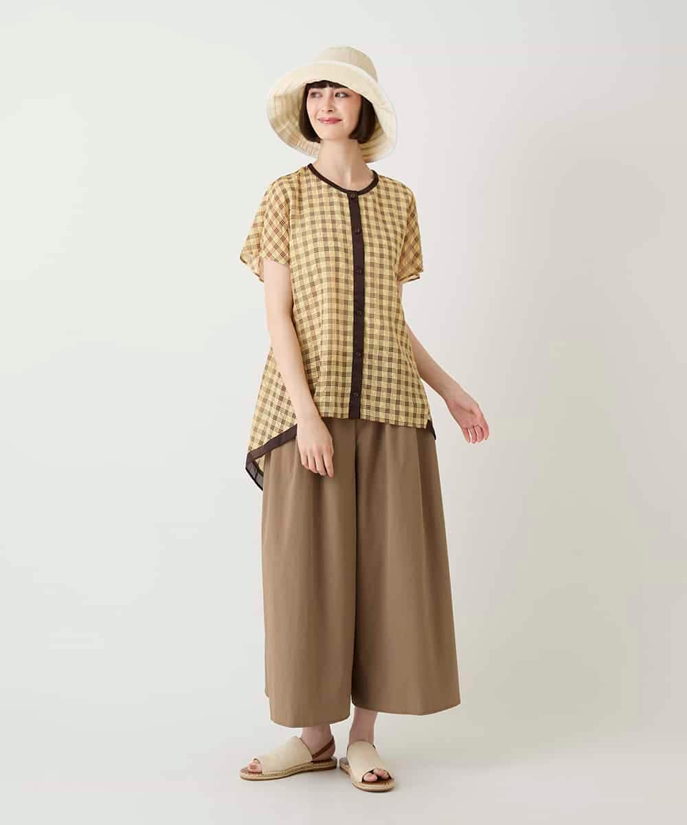 R6BIE10240 HIROKO BIS(小さいサイズ)(メゾン ドゥ サンク) 【小さいサイズ】サッカーチェックイレギュラーヘムブラウス イエロー