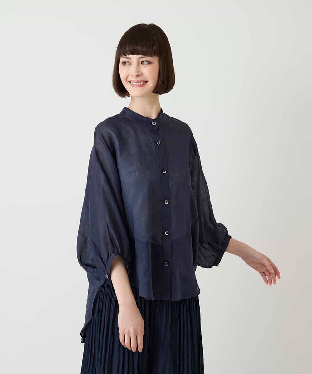 R6BIE40190 HIROKO BIS(小さいサイズ)(メゾン ドゥ サンク) 【小さいサイズ/接触冷感】シアードルマンブラウス ネイビー