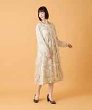 R6EED56490 HIROKO BIS(小さいサイズ)(メゾン ドゥ サンク) 【小さいサイズ】ボタニカルモチーフピンタックドレス アイボリー