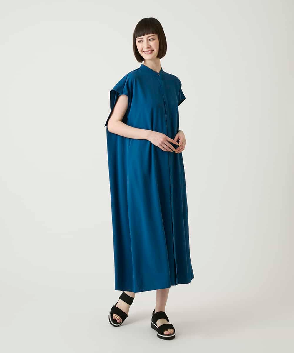 R6EGE50360 HIROKO BIS(小さいサイズ)(メゾン ドゥ サンク) 【小さいサイズ】セーラーカラージョーゼットワンピース/接触冷感/UVカット/速乾 ブルー