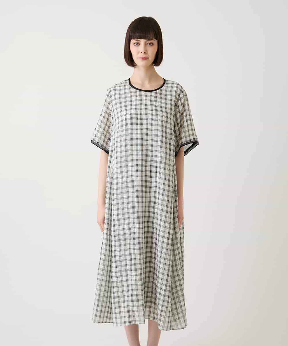 R6EIE11390 HIROKO BIS(小さいサイズ)(メゾン ドゥ サンク) 【小さいサイズ】サッカーチェック半袖ワンピース ホワイト