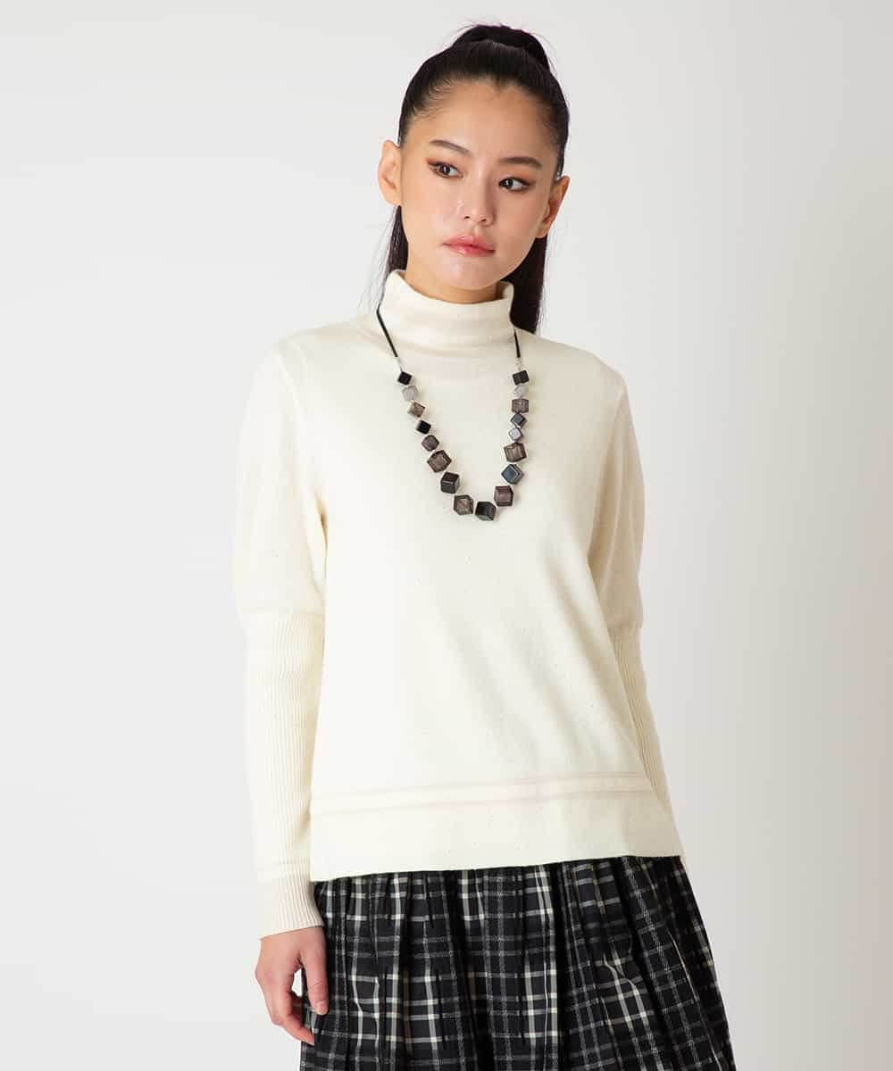 R6FAF67230 HIROKO BIS(小さいサイズ)(メゾン ドゥ サンク) 【小さいサイズ】ボーダーネックスパンコールニットプルオーバー グレー