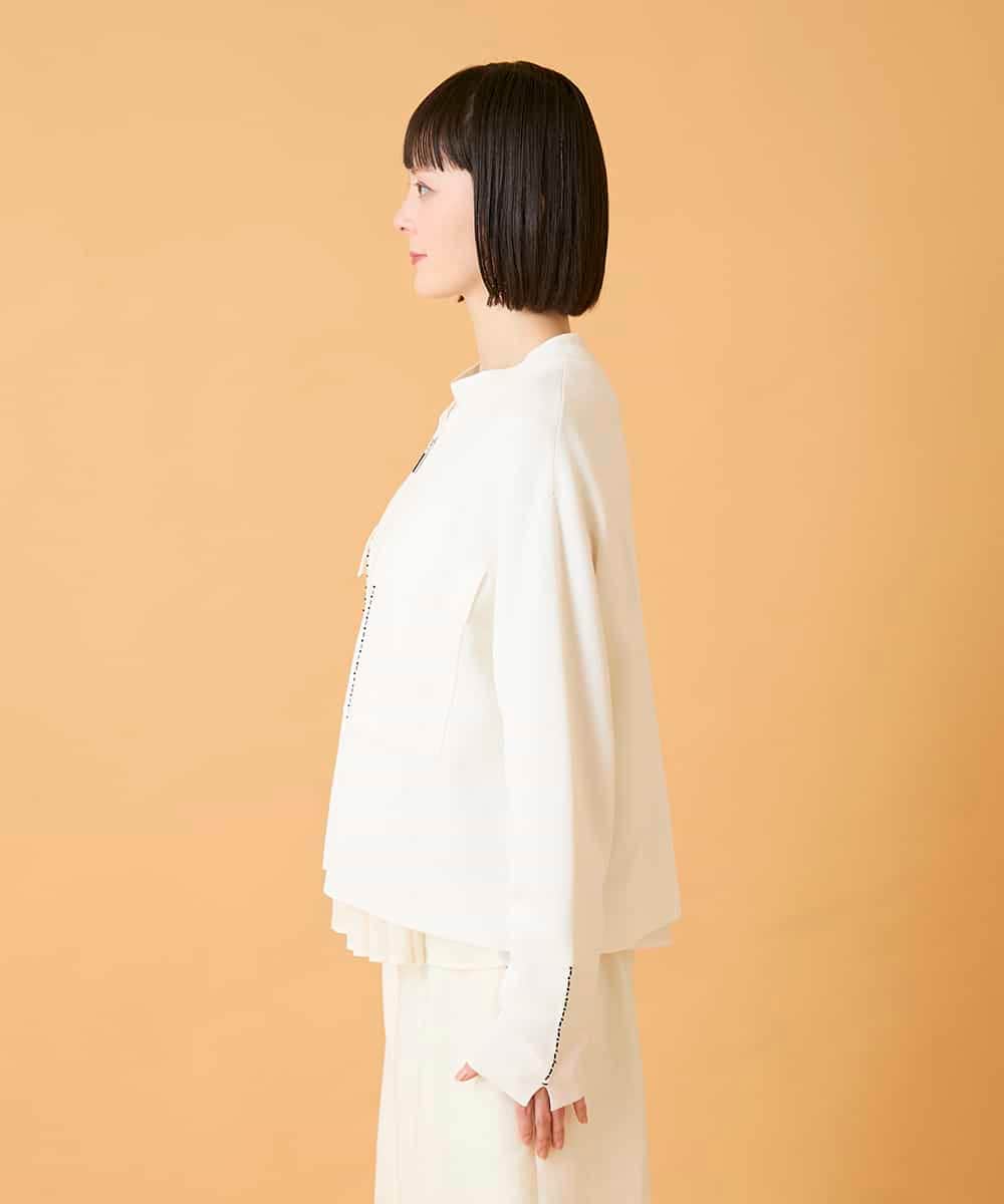 R6FED20330 HIROKO BIS(小さいサイズ)(メゾン ドゥ サンク) 【小さいサイズ】ステッチアクセントミラノリブカーディガン ホワイト