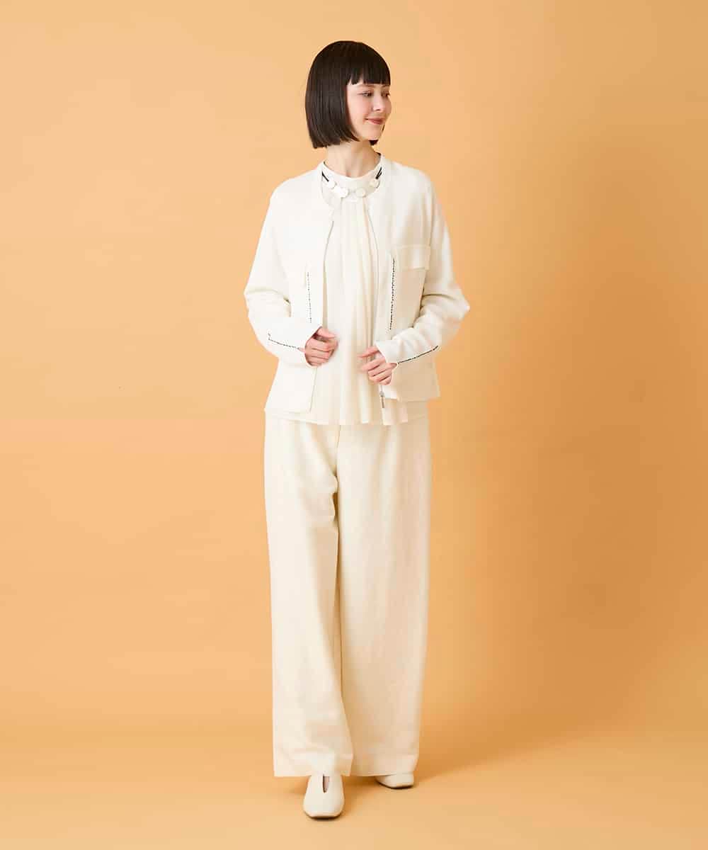 R6FED20330 HIROKO BIS(小さいサイズ)(メゾン ドゥ サンク) 【小さいサイズ】ステッチアクセントミラノリブカーディガン ホワイト