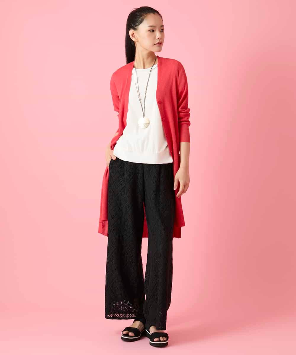 R6FGE50330 HIROKO BIS(小さいサイズ)(メゾン ドゥ サンク) メタリックヤーンロングニットカーディガン イエロー