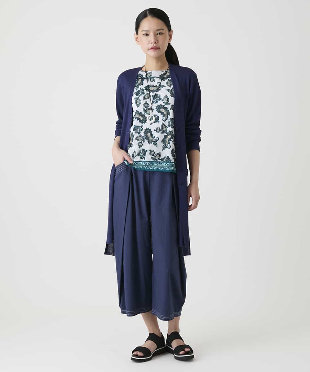 R6FGE50330 HIROKO BIS(小さいサイズ)(メゾン ドゥ サンク) メタリックヤーンロングニットカーディガン イエロー