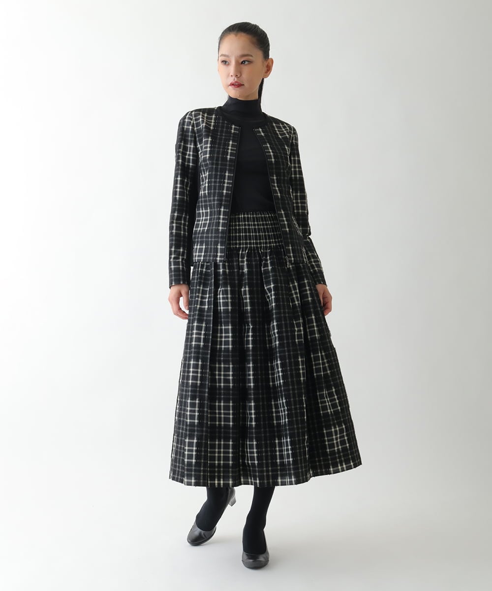 R6HAE52330 HIROKO BIS(小さいサイズ)(メゾン ドゥ サンク) 【小さいサイズ】チェックジャカードシャーリングスカート ブラック